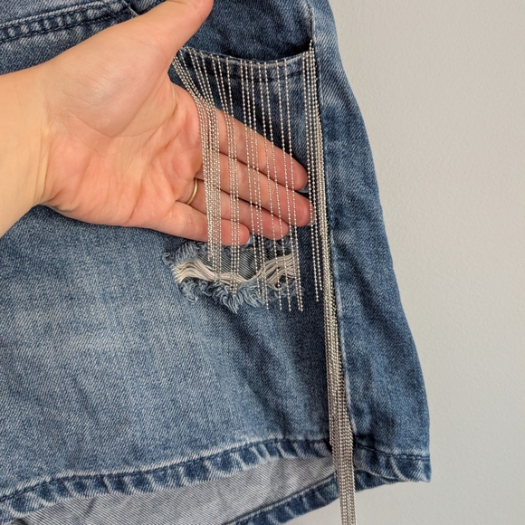 Rock & Roll Denim Blue Women's Shorts Fringe Detail High Waist 32 Western - Picture 2 of 8